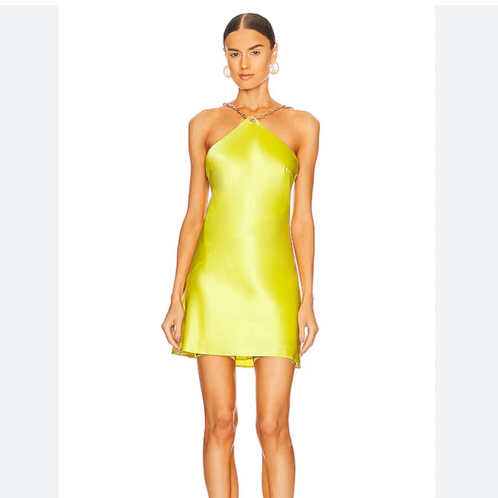 CULT GAIA Minna Chain Strap Halter Mini Dress in Yellow Satin